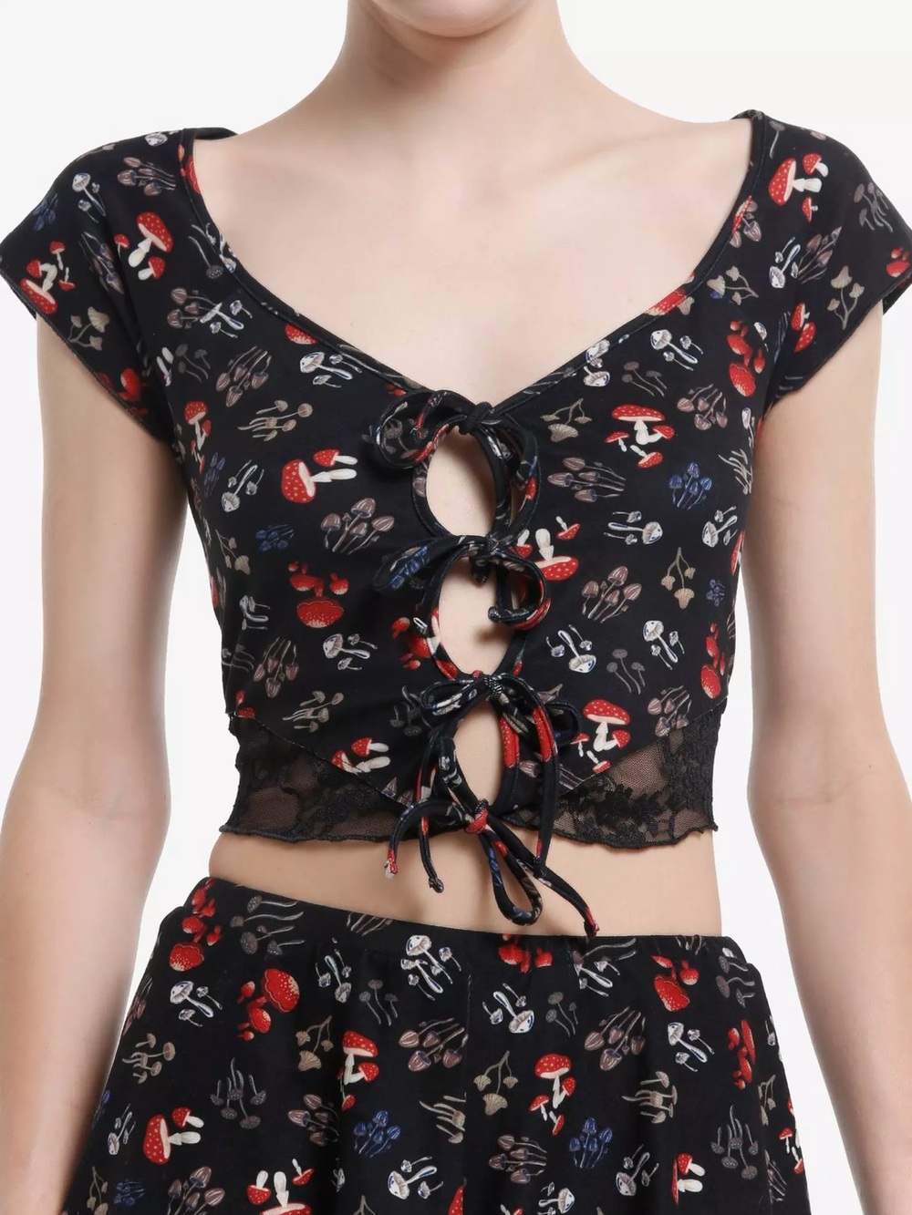 Thorn & Fable Mushroom Lace Cutout Crop Top Hot Topic